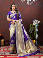 Lorenvalley Fashion Purple Soft Silk Woven Design Gold Zari Weaving Saree