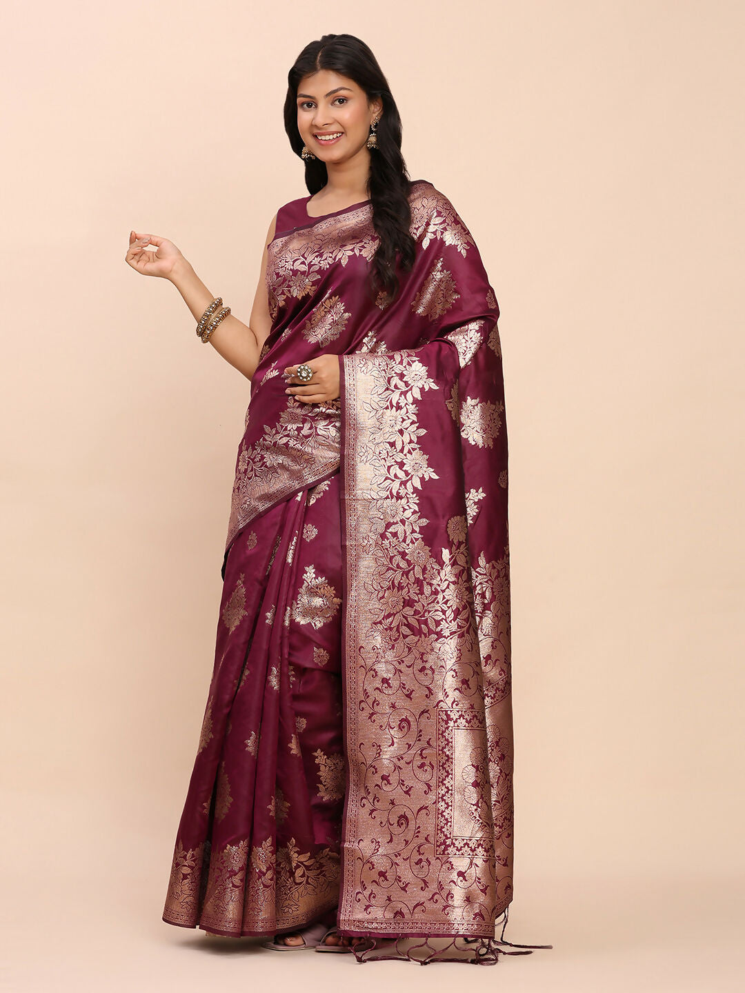 Shree Shyam Fashion Banarasi Silk Purple Saree - Distacart