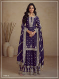 Vastranavya Glamorous Purple Chinon Palazzo Suit With Intricate Sequins Embroidery Work with Dupatta