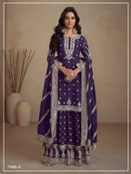 Vastranavya Glamorous Purple Chinon Palazzo Suit With Intricate Sequins Embroidery Work with Dupatta