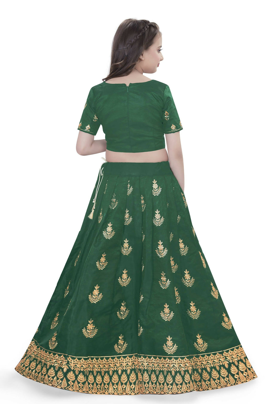 Dwiden Green Kamal Tafetta Sattin Semi-Stitched Girl's Lehenga Choli