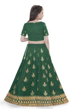 Dwiden Green Kamal Tafetta Sattin Semi-Stitched Girl's Lehenga Choli