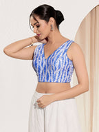 Joban Fashion Blue Viscose Rayon Padded Blouse With V Neck Sleeveless - Distacart
