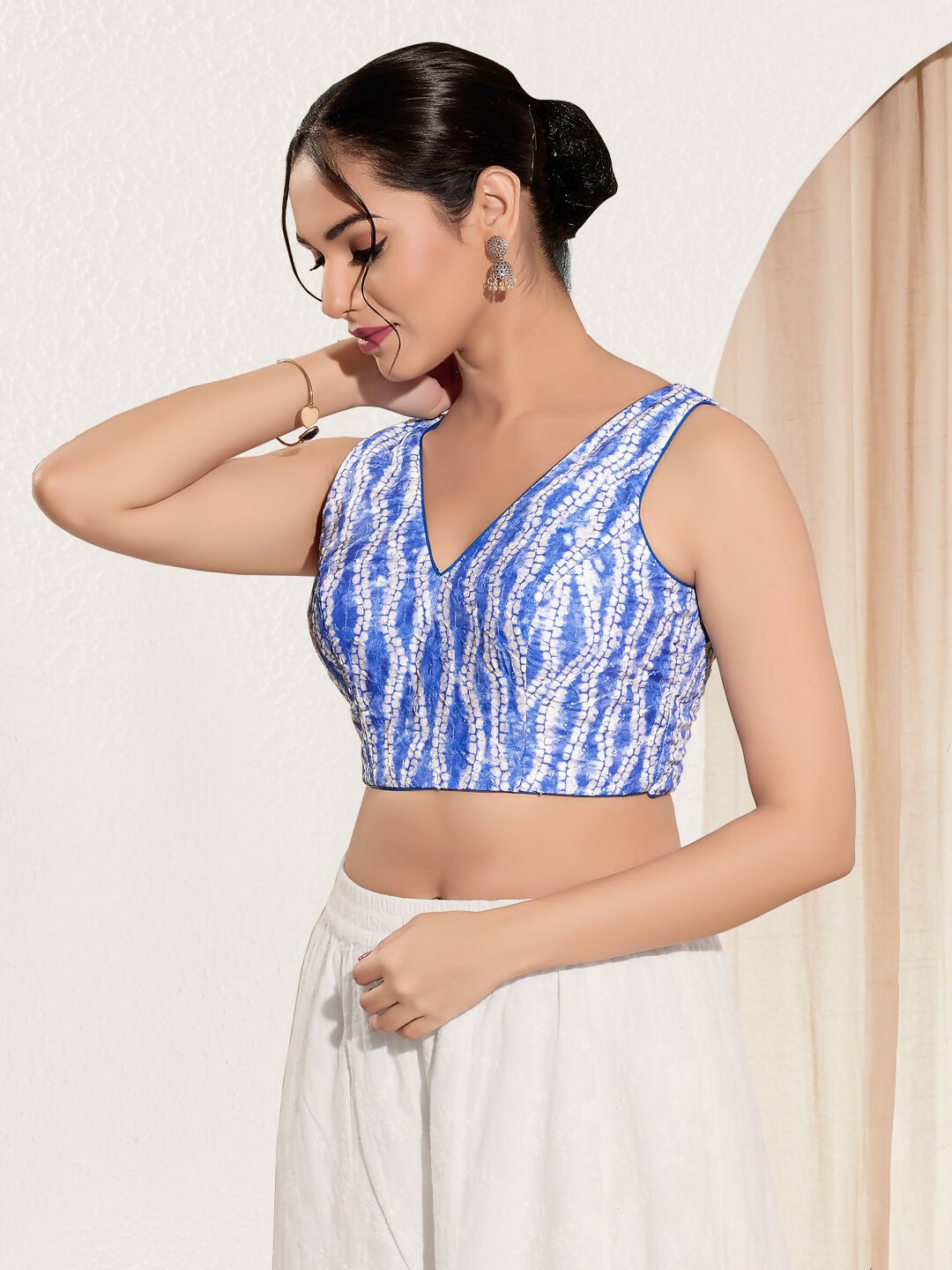 Joban Fashion Blue Viscose Rayon Padded Blouse With V Neck Sleeveless - Distacart
