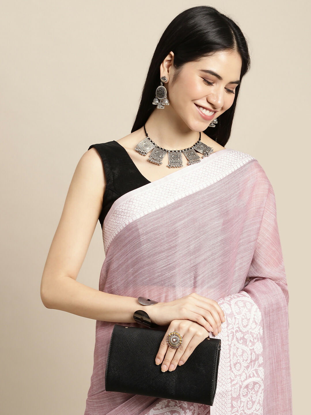 Shree Shyam Fashion Linen Purple Saree - Distacart