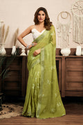 Vastranavya Mehendi Digital Printed Linen Ready To Wear Designer Saree with Unstitched Blouse - Distacart