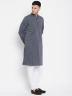 Even Apparels Grey Color Pure Cotton Men's Kurta With Band Collar - Distacart