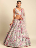 House of Panchhi Grey Organza Sequins and Zarkan embroidery Lehenga choli & Dupatta