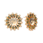 Nuyug 22K Gold Plated Faux Smoky Quartz & Crystal Studded Contemporary Floral Studs - Distacart