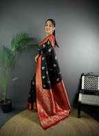 Joban Fashion Banarasi Black Woven Butti Soft Silk Saree - Distacart