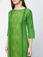 Aniyah Cotton Block Printed Green Color Straight Kurta (AN-129K)