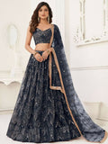 Black Butterfly Soft Net Embroidery With Real Mirror Work Lehenga Choli - Jihu Culture