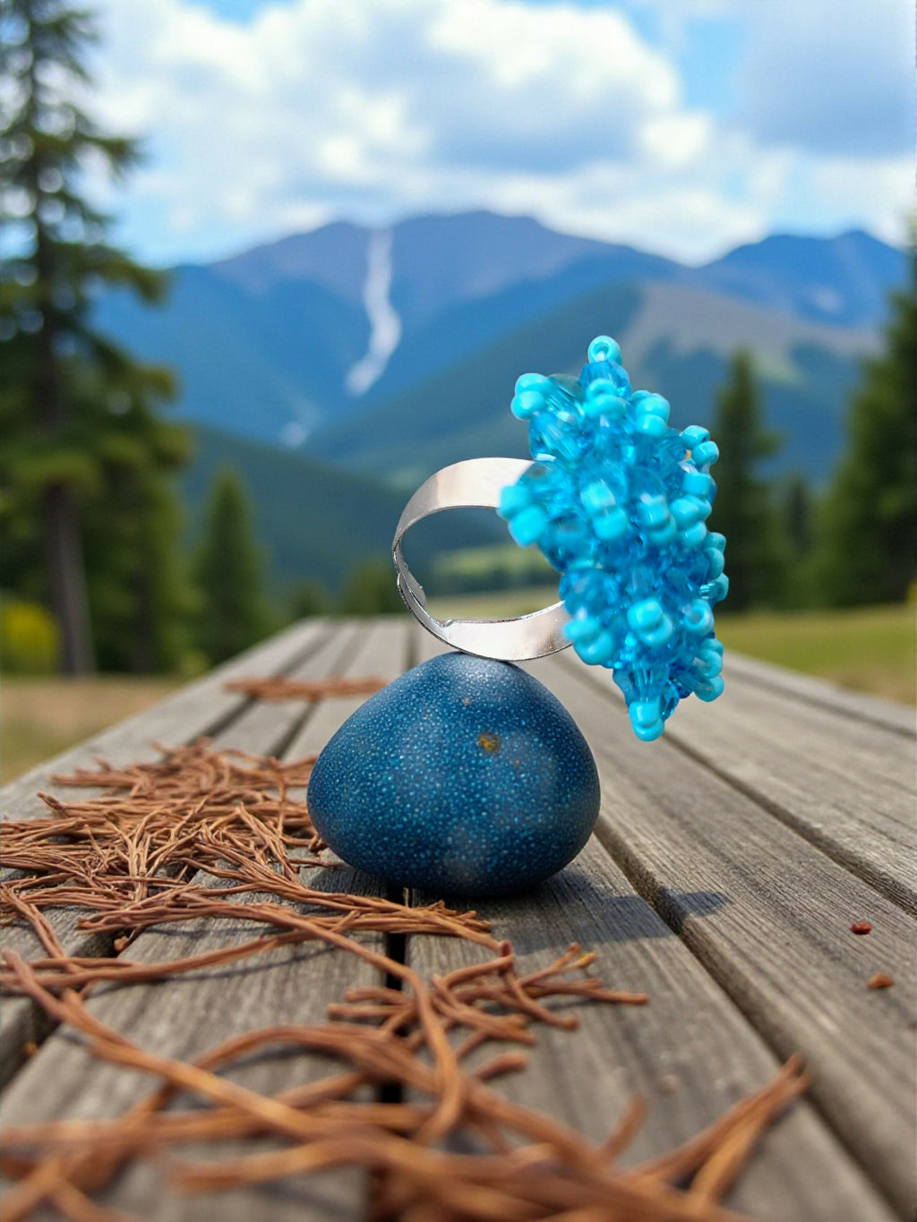 Inhanns Rang-E-Roshan Adjustable Ring – Handmade Crystal Statement Ring - Sky Blue