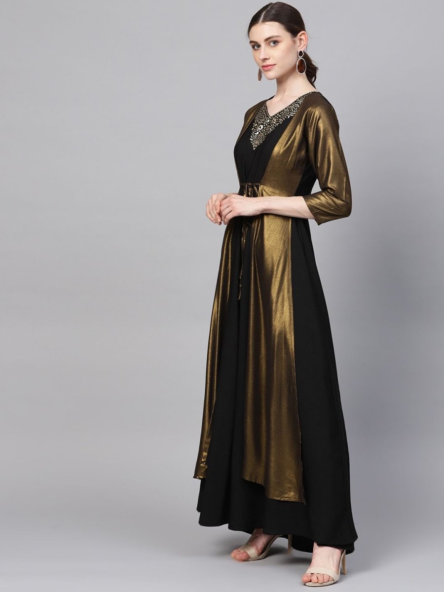 Ahalyaa Women's Black Crepe Dress with Attached Jacket - Distacart