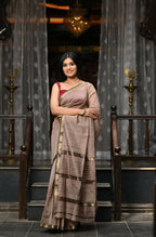 Very Much Indian VMI Exclusive Designer! Handloom Cotton Silk Saree With Sleek Golden Border - Warm Taupe