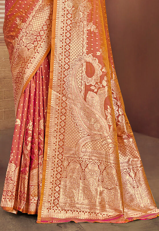 Sangam Prints Orange Silk Woven Work Traditional Saree