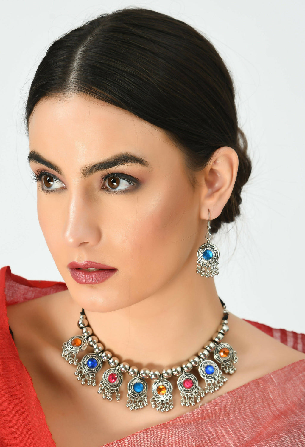Mominos Fashion Johar Kamal Women Oxidised Silver-Plated Brass Finish Kundan Choker (Multi) - Distacart