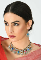 Mominos Fashion Johar Kamal Women Oxidised Silver-Plated Brass Finish Kundan Choker (Multi) - Distacart