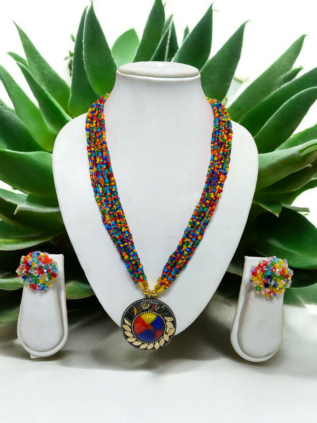 Inhanns All-Day Statement Beaded Necklace Set - Multi Colour