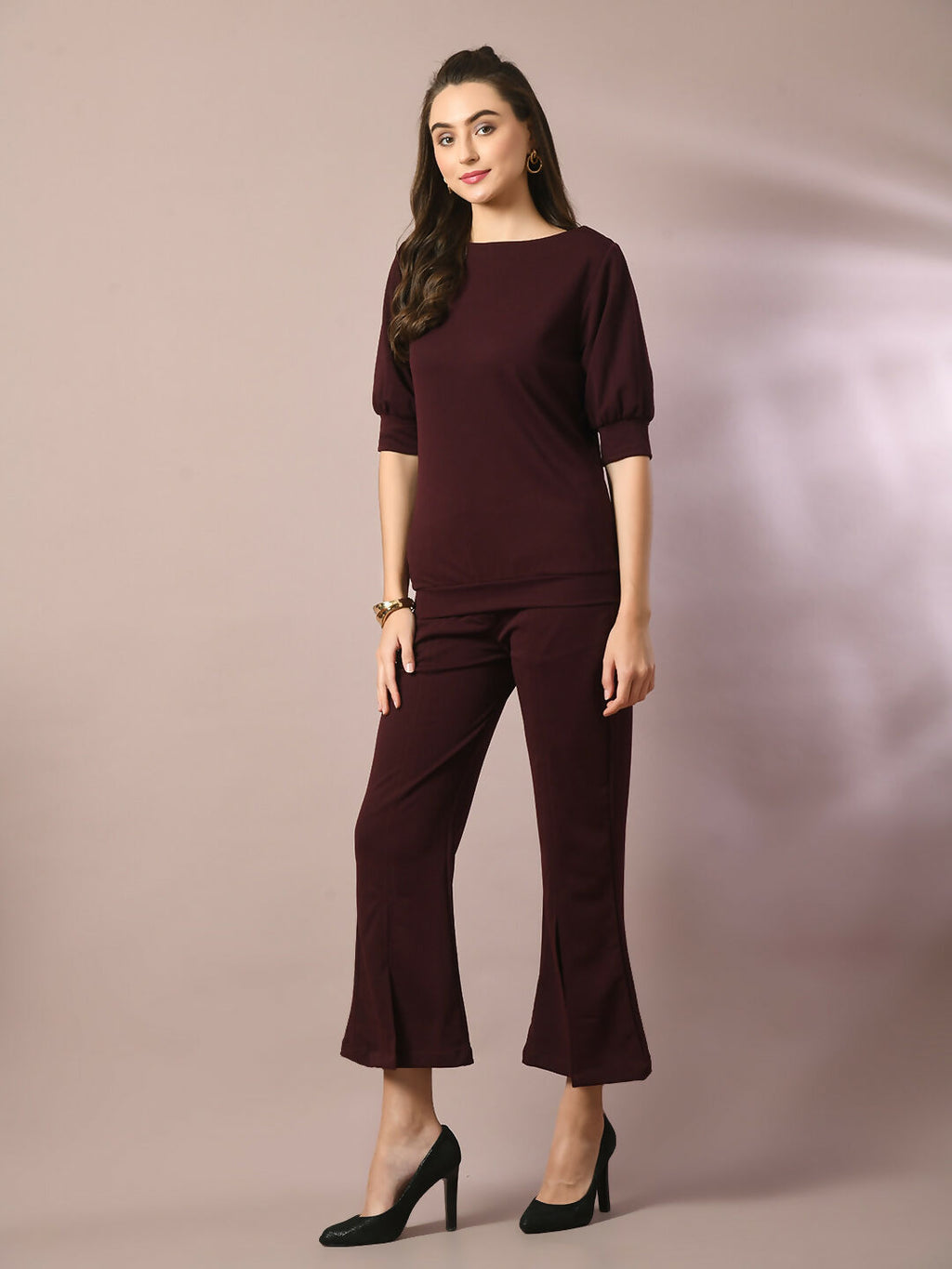 Myshka Women's Coffee Brown Solid Party Parallel Trousers