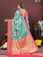 Lorenvalley Fashion Skyblue Kanjivaram Silk Woven Design with Zari Weaving Saree