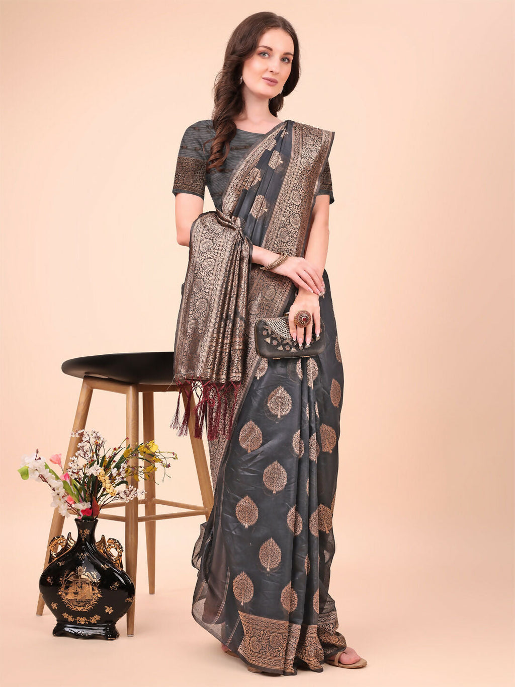 Shree Shyam Fashion Cotton Black Saree - Distacart
