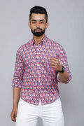 Miravan Men's Purple Floral Design Stylish Casual Cotton Shirt