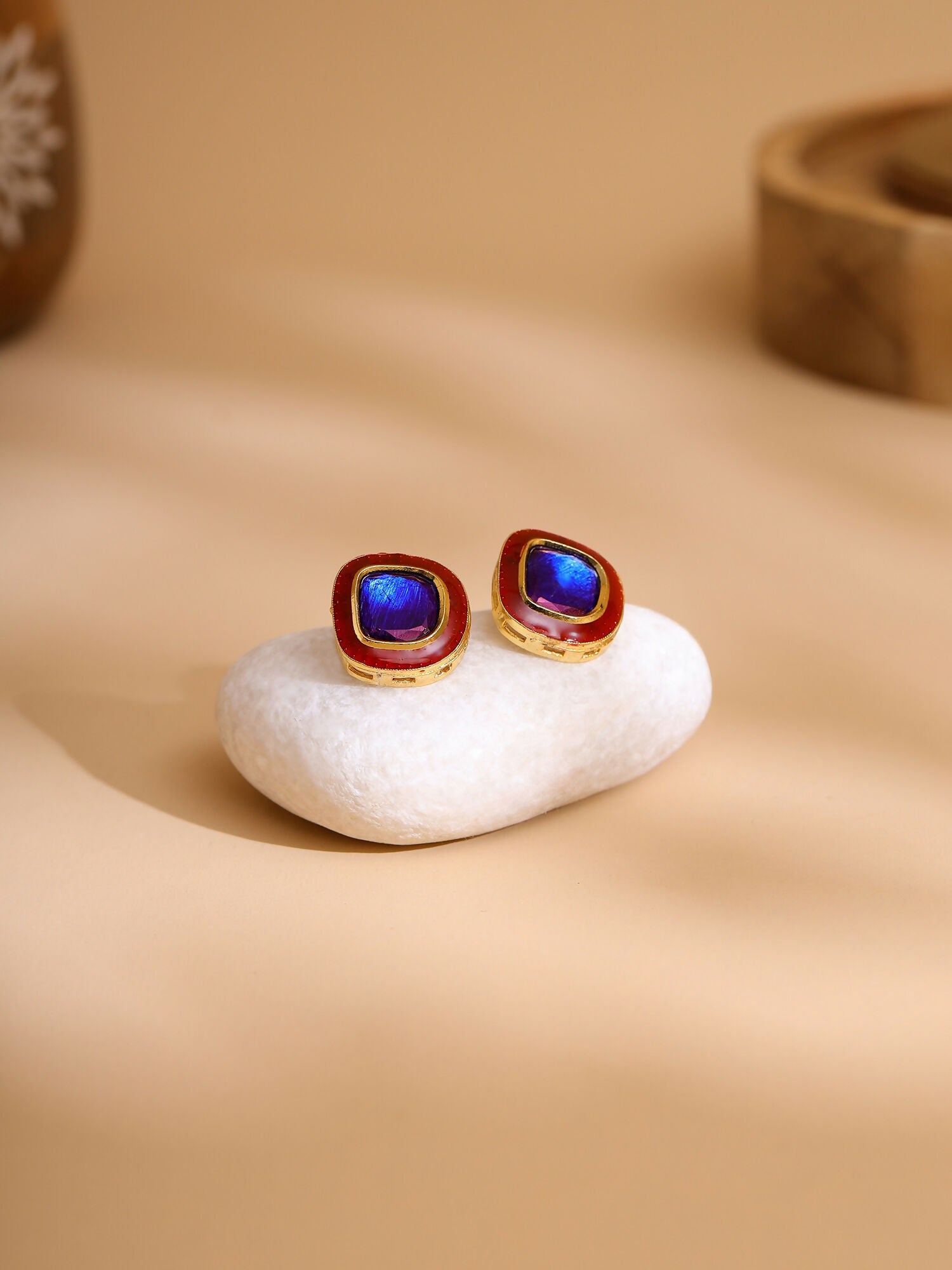 Ruby Raang Multi Blue Kundan Studs - Distacart