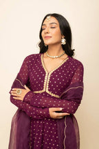 FIORRA Women's Wine Georgette Anarkali Kurta With Dupatta