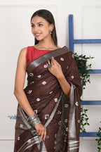 Very Much Indian Handmade Tie And Dye Cotton Saree By Women Weavers - Brown - Distacart
