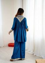 Teeya Creation Blue Heavy Chinnon Silk Embroidery Work Plazo pair - Distacart
