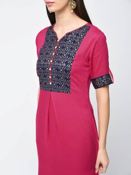 Aniyah Rayon Block Printed Straight Kurta In Magenta Color (AN-113K)