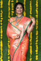 Jyoti Fashion Women's Peach Soft Handloom Silk Zari Woven Saree with Blouse