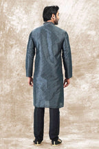 Raivat Ethnic Jacquard Silk Brocade Thread Work Kurta Pajama In Grey Colour