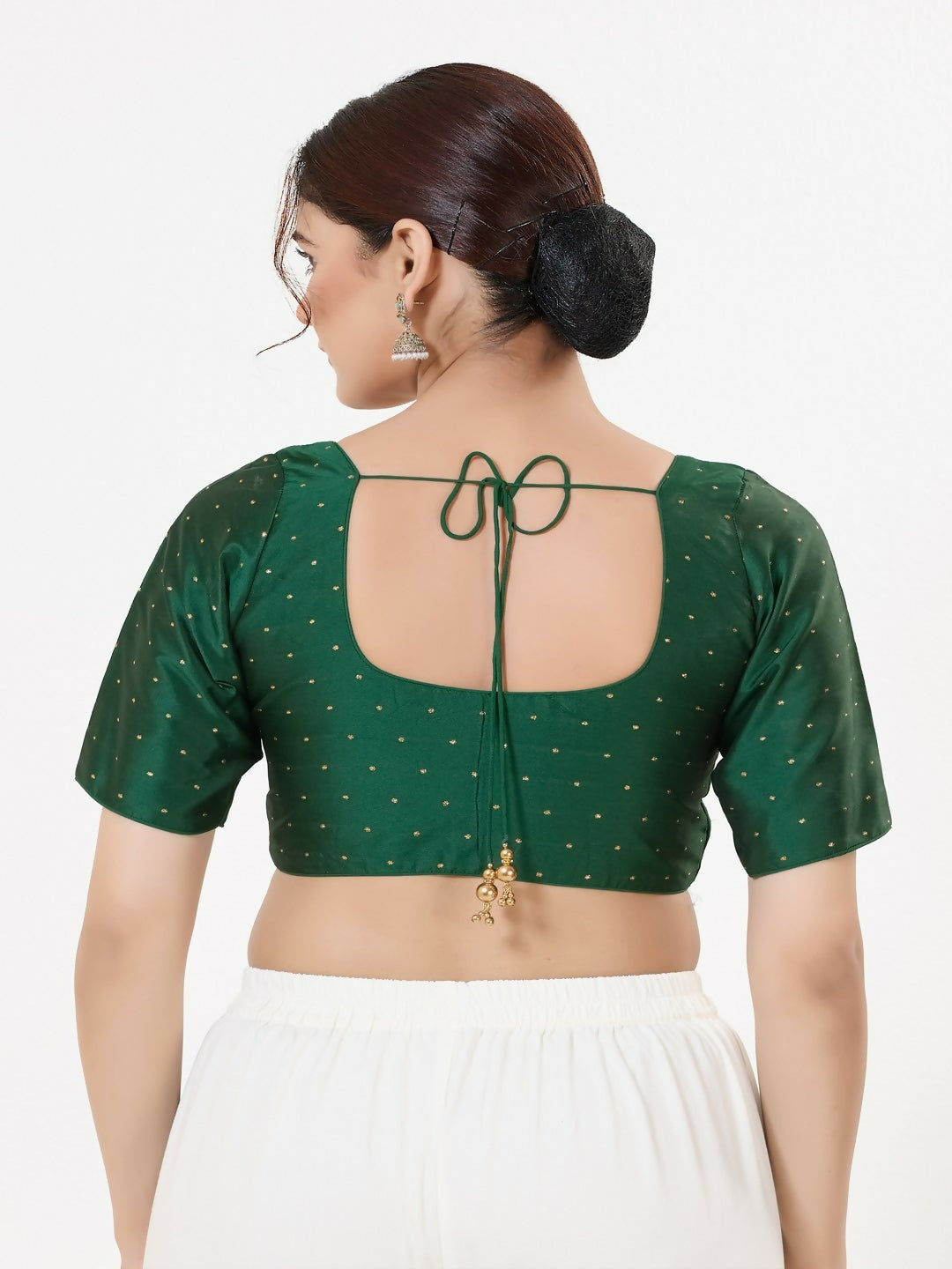 Joban Fashion 2T Bottle-Green Taffeta Silk Elbow Sleeveless Front Open Blouse