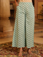Juniper Women's Seagreen Cambric Floral Printed Kurta Palazzo Set - Distacart