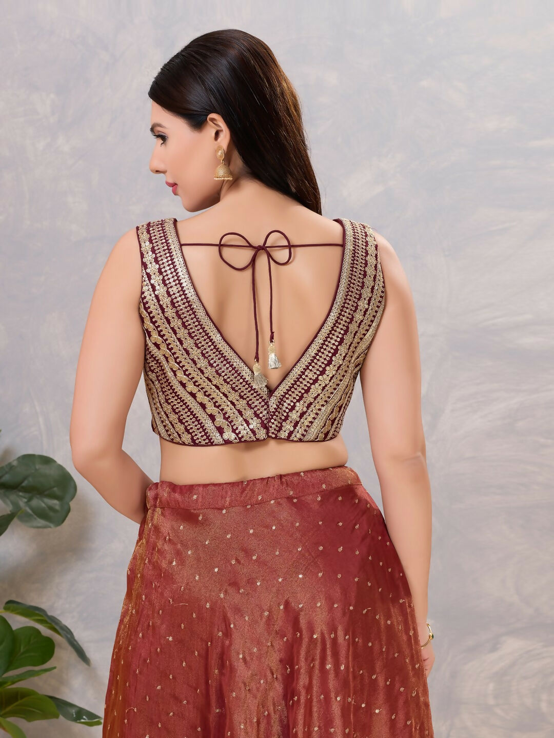 Joban Fashion Women Sequin Wine Stitched Blouse