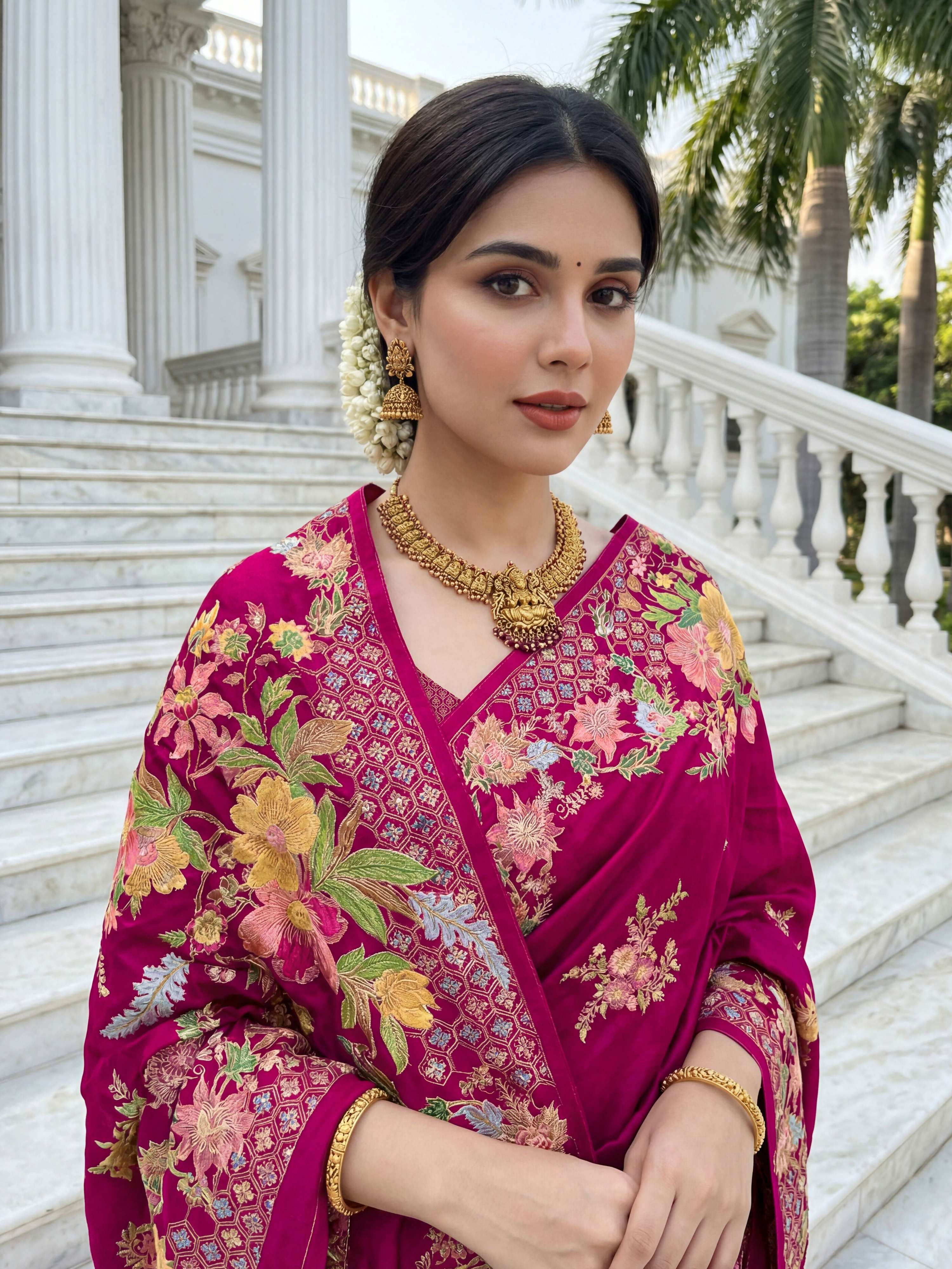 Aastha Fashion Rani Pink Premium Russian Silk Designer Floral Position Print Saree - Distacart