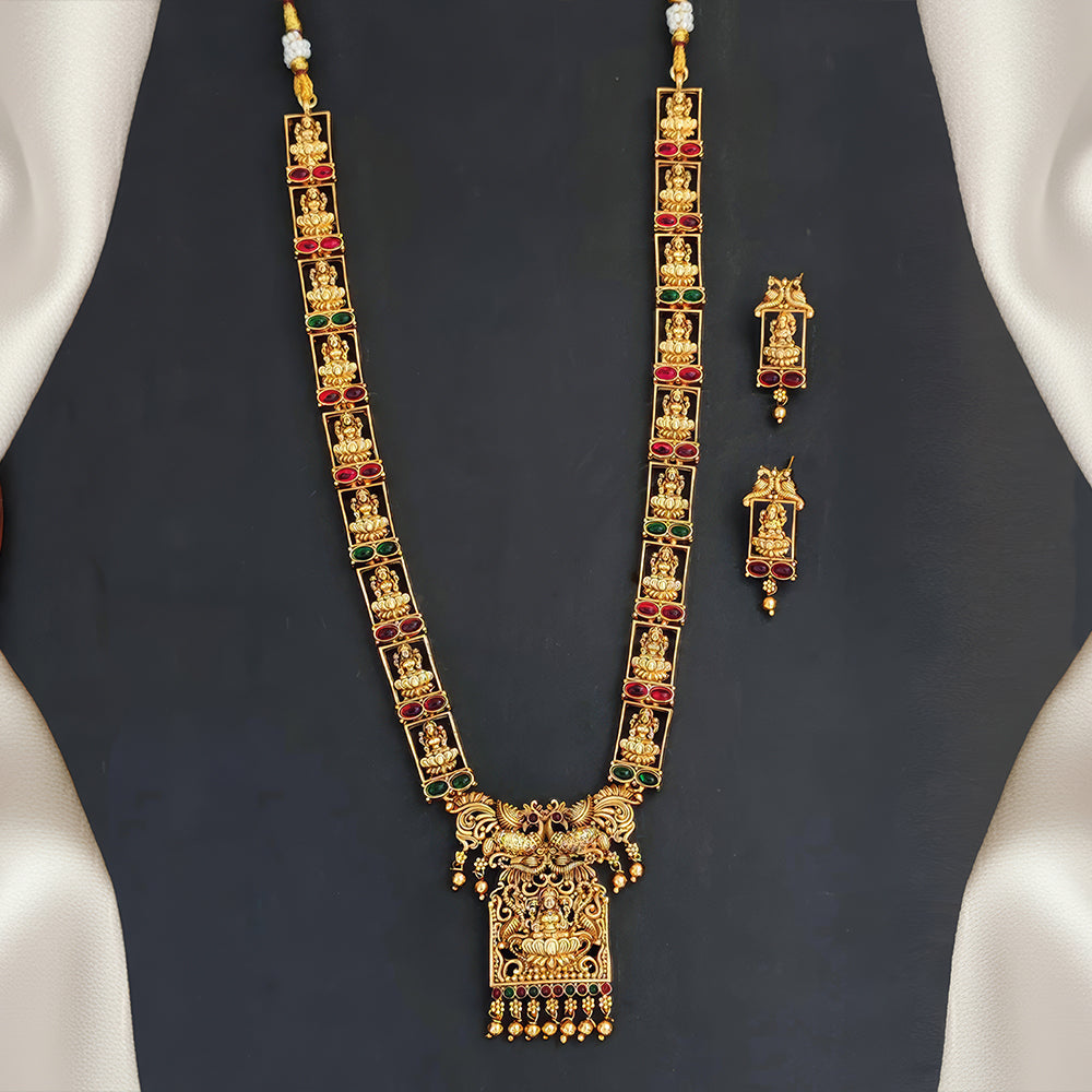 JS Fashion God Laxmi with peacock designer Temple High Gold Polish Fancy Style Long Necklace Set