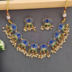 JS Fashion Traditional High Gold Necklace Set with Pink Lotus Motif and Ethnic Celebrations