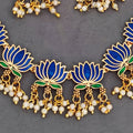 JS Fashion Traditional High Gold Necklace Set with Pink Lotus Motif and Ethnic Celebrations