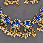 JS Fashion Traditional High Gold Necklace Set with Pink Lotus Motif and Ethnic Celebrations