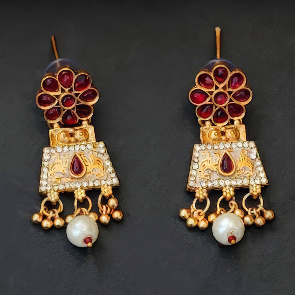 JS Fashion Traditional Antique Necklace Set with Pearl Drops