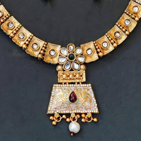 JS Fashion Traditional Antique Necklace Set with Pearl Drops