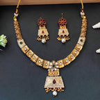 JS Fashion Traditional Antique Necklace Set with Pearl Drops