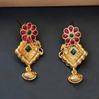 JS Fashion Antique High Gold with Green Accent Party Wear Necklace Set