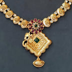 JS Fashion Antique High Gold with Green Accent Party Wear Necklace Set
