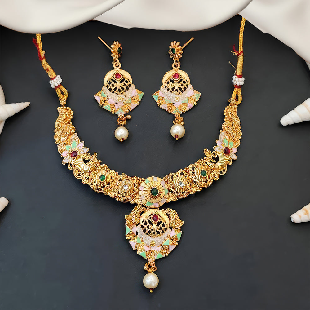 JS Fashion Antique Jewellery Designer Rajwadi Polish Necklace Set