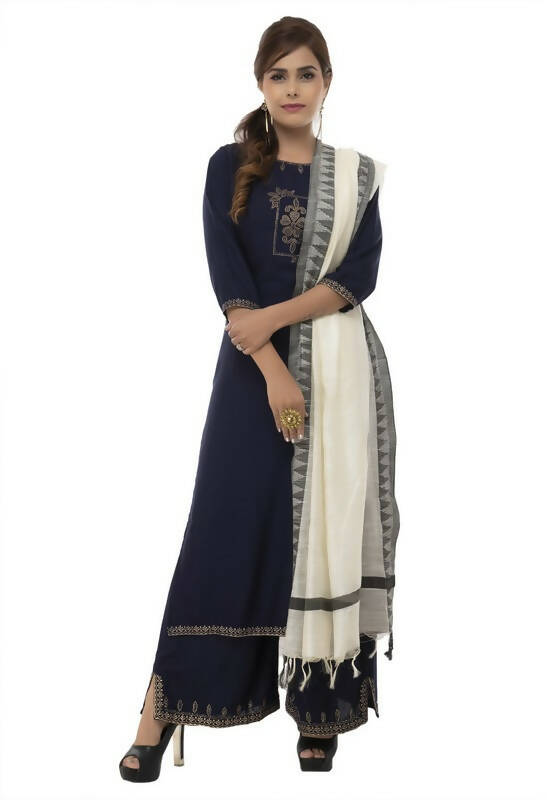 Mominos Fashion Moeza Cotton Black Temple Border Off White Dupatta