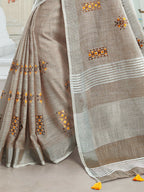 Shree Shyam Fashion Linen Light Beige Saree - Distacart